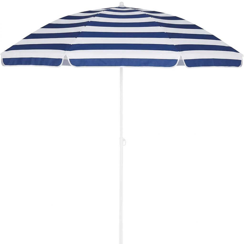 KINGSLEEVE Sonnenschirm 200cm UV 50+ Tragetasche Erdspieß groß wasserabweisend neigbar höhenverstellbar Balkon Strand Rund Garten Blau Weiß g...