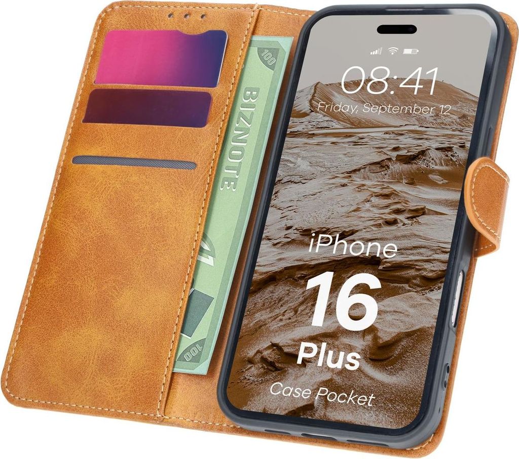 Bizon Case Pocket Apple iPhone 16 Plus braun