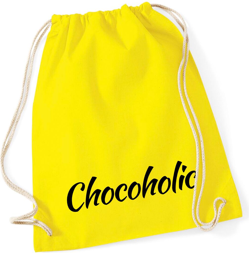 Huuraa Turnbeutel Chocoholic Schriftzug 12 Liter Yellow Baumwolle Rucksack Geschenkidee
