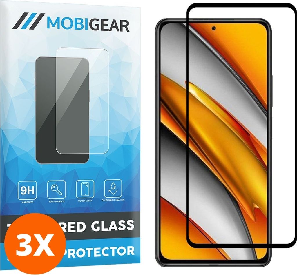 Mobigear Premium 9.98 POCO F3 Panzerglas Gehärtetes Glas Displayschutz - Hüllenfreundlich - Schwarz (3er Pack)