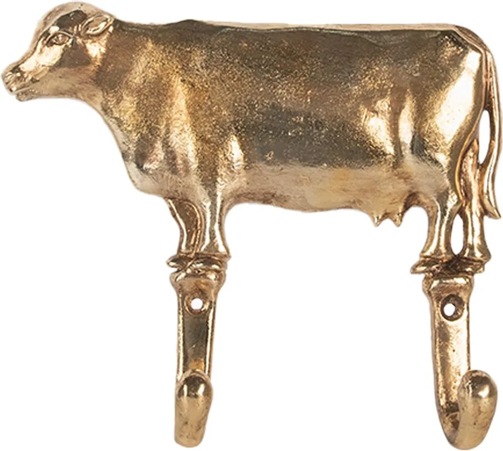 Porte-manteau mural Vache doré 17x15 cm pour cuisine et entrée cosy