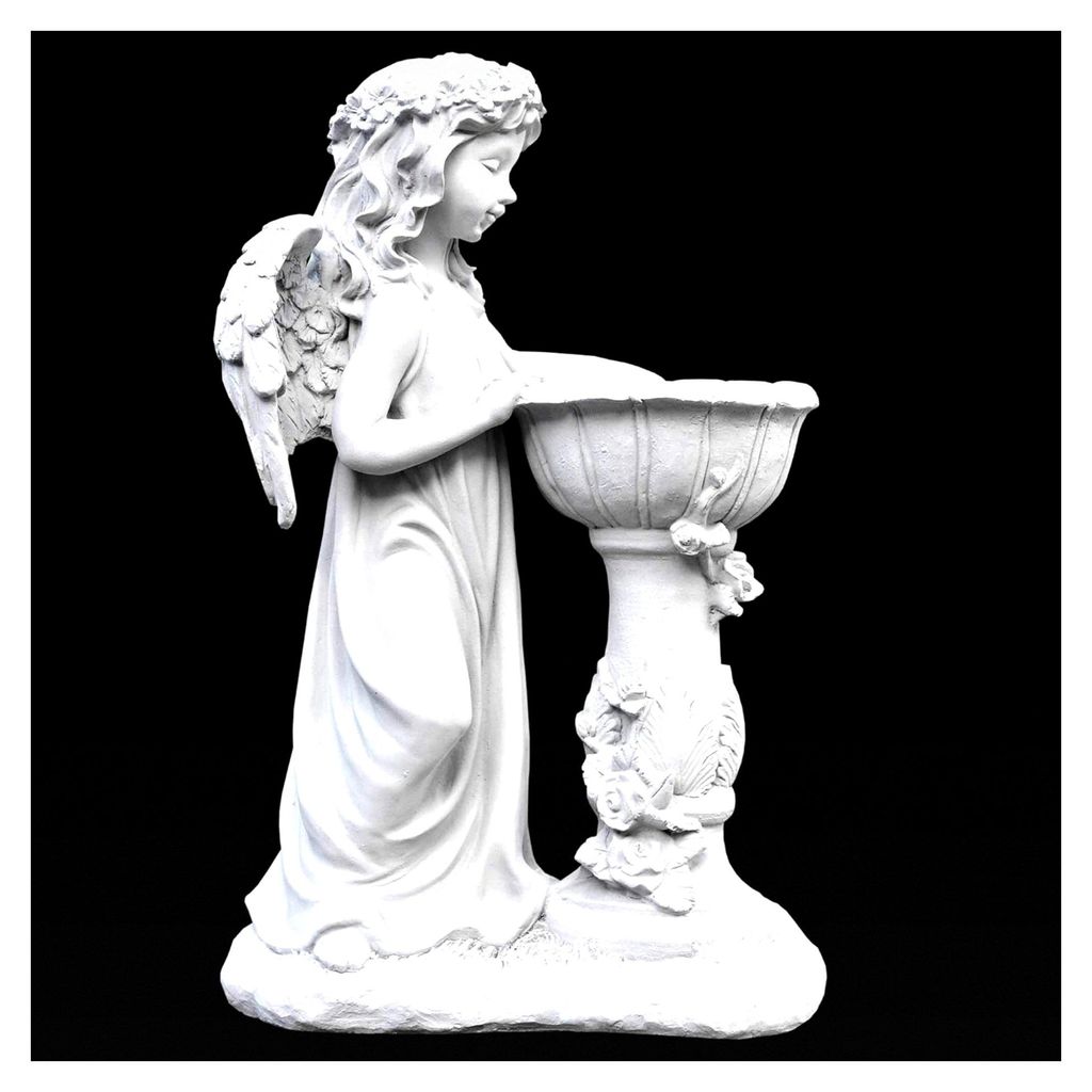 Engel am Wasserbrunnen Steinfigur Skulptur Steinguss Wasserspiel Grabdeko Gartendeko wetterbeständig