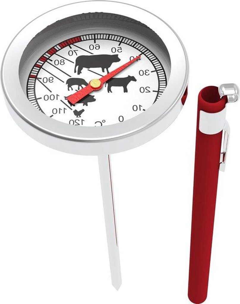 Fleischthermometer 0–120 Grad Celsius – Grill- und Kochthermometer aus Edelstahl für Backofen, BBQ und Grill, inklusive Etui