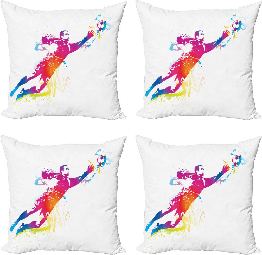 ABAKUHAUS Fußball Kissenbezug Set (4 Stück), Torwart fängt Kugel, Moderner Doppelseitiger Digitaldruck, 45 cm x 45 cm, Mehrfarbig