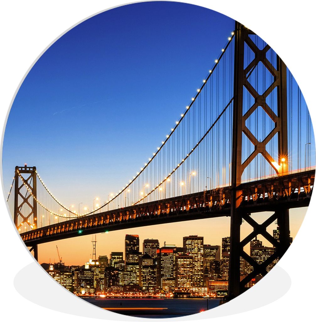 MuchoWow Rundes Wandbild - Runde Bilder Brücke - San Francisco - Skyline Ø 30 cm Kreis Wanddekoration Kunststoff - Wandkreis - Wandschmuck - Sc...