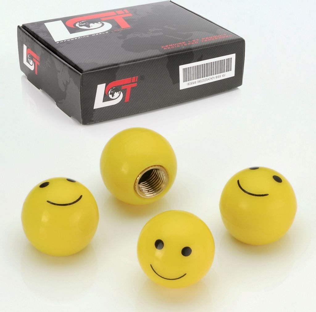 4X Ventilkappe Reifenventil Kappe Kugel Smiley Lachend Gelb Für Pkw Lkw Motorrad