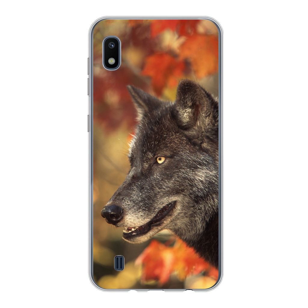 MuchoWow Handyhülle Schutzhülle Hülle für Samsung Galaxy A10 Wolf - Nahaufnahme - Blätter Silikon Softcase Handy Hülle - Schutzhülle