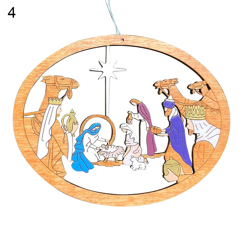 Weihnachtsbaumanhänger mit Lanyard Hollow Design Bruchsicherer Jesus Krippe hängen Ornamente für Festival-4