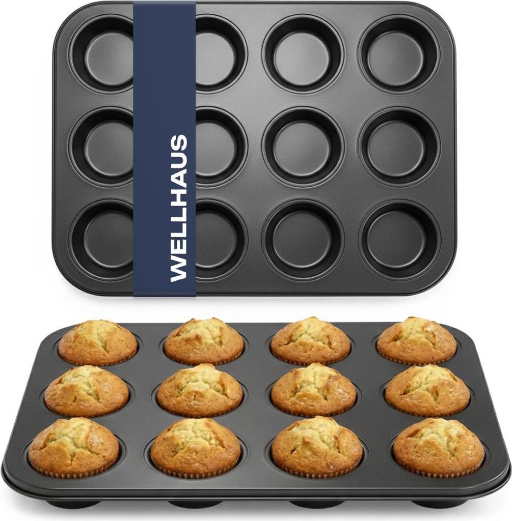 WELLHAUS Muffinform, 35x2.7x26.5 cm, 12 Stück, Schwarz
