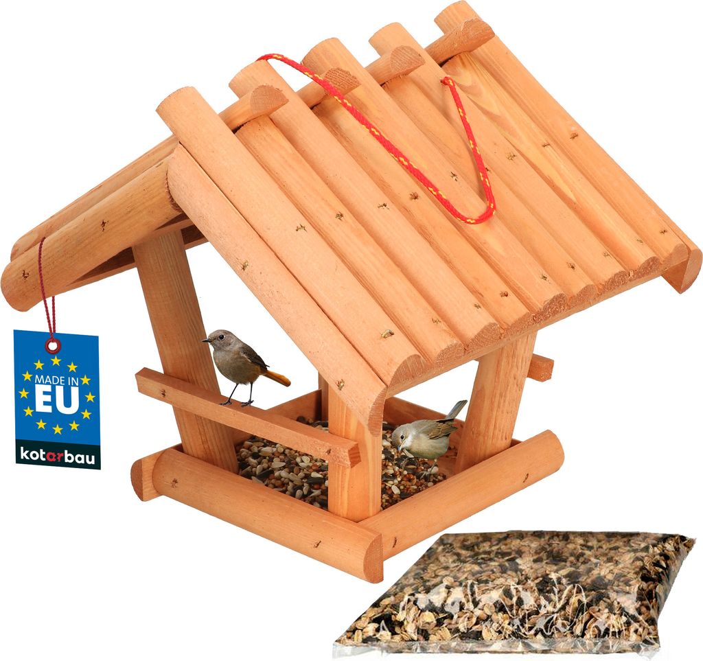 KOTARBAU Vogelhaus zum Aufhängen 28 x 28 x 26 cm Vogelhäuschen aus Holz Futterhaus für Vögel + Vogelfutter 0,5 kg Vogelfutterhaus Natürlich ...