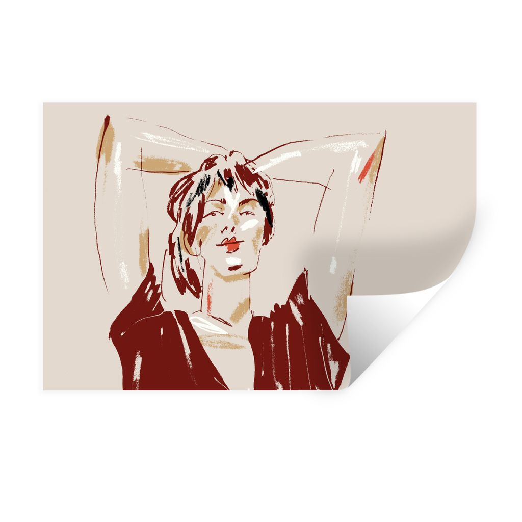 MuchoWow Wandtattoo Wandsticker Wandaufkleber Porträt - Frau - Rot - Abstrakt 30x20 cm Selbstklebend und Repositionierbar - Wierderverwendbar - ...