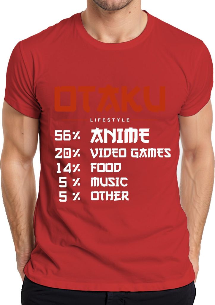 OTAKU LIFESTYLE 56% ANIME 20% VIDEO GAMES Manga Videospiele Japan Herren T-Shirt, Rot, XL