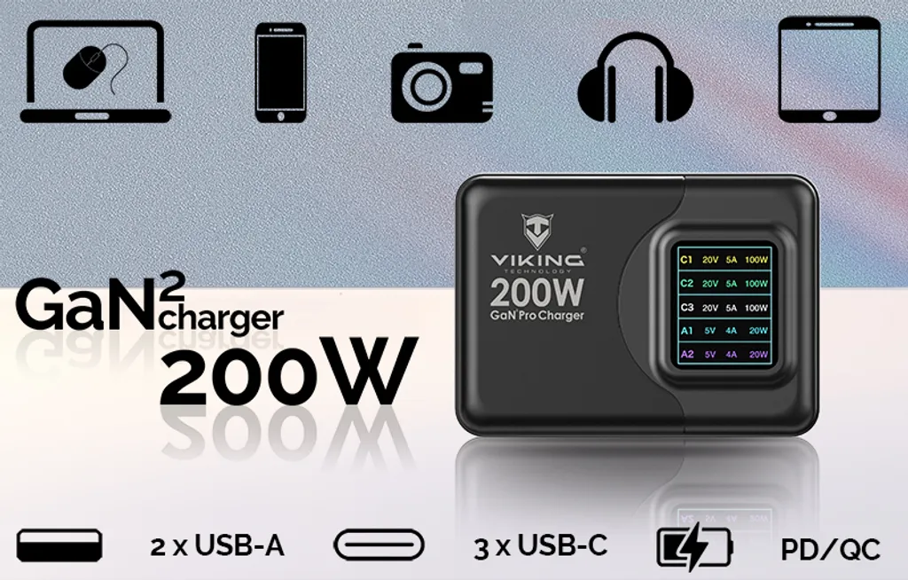 Chargeur Viking USB GaN 200W PD Pro - Station de Charge Ultra Rapide