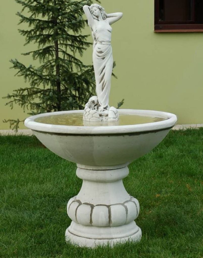 Casa Padrino Barock Springbrunnen Dame Grau Ø 90 x H. 140 cm - Runder Gartenbrunnen im Barockstil - Runder Gartendeko Stein Brunnen - Barock Garte...