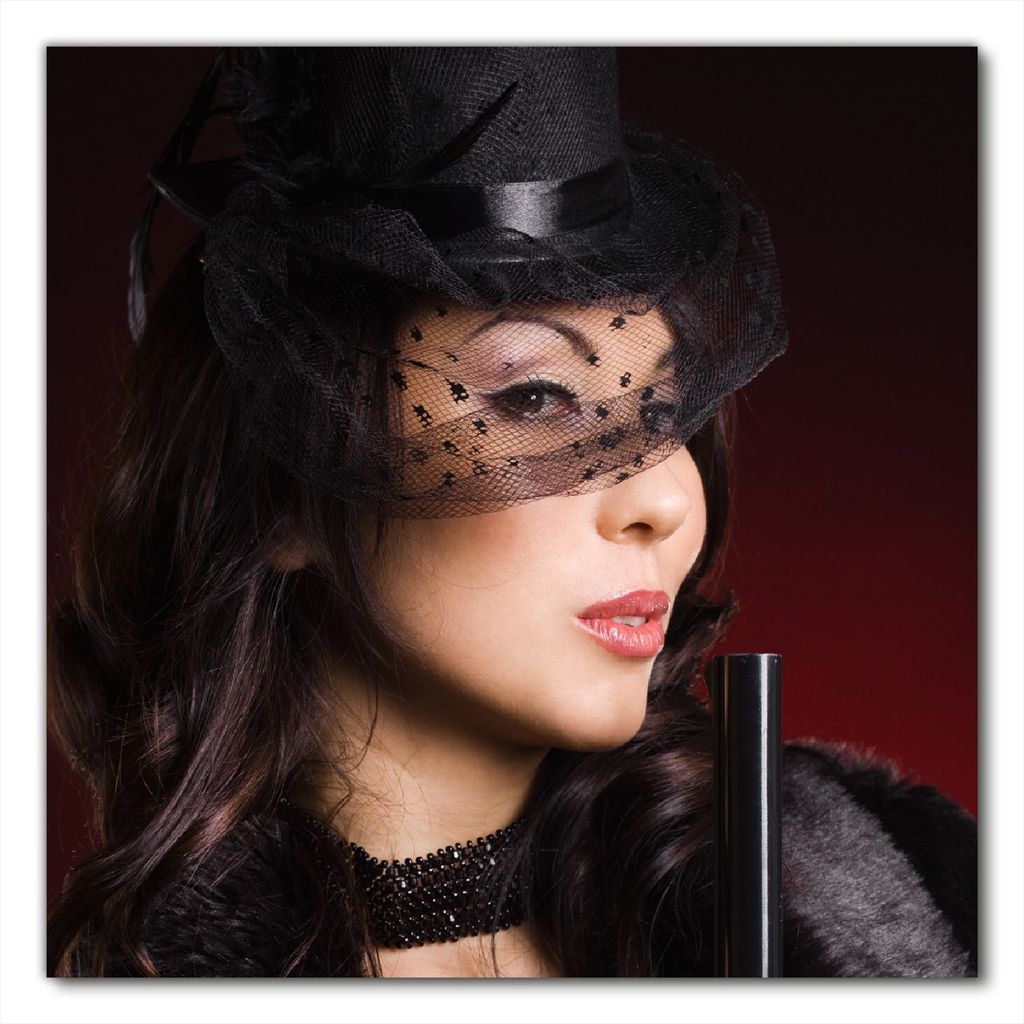 Wallario selbstklebende Möbelfolie/ Tischdecke für Innen und Außen, Größe: 60 x 60 cm - Lady in Black - Sexy Dame mit gefährlichem Charme