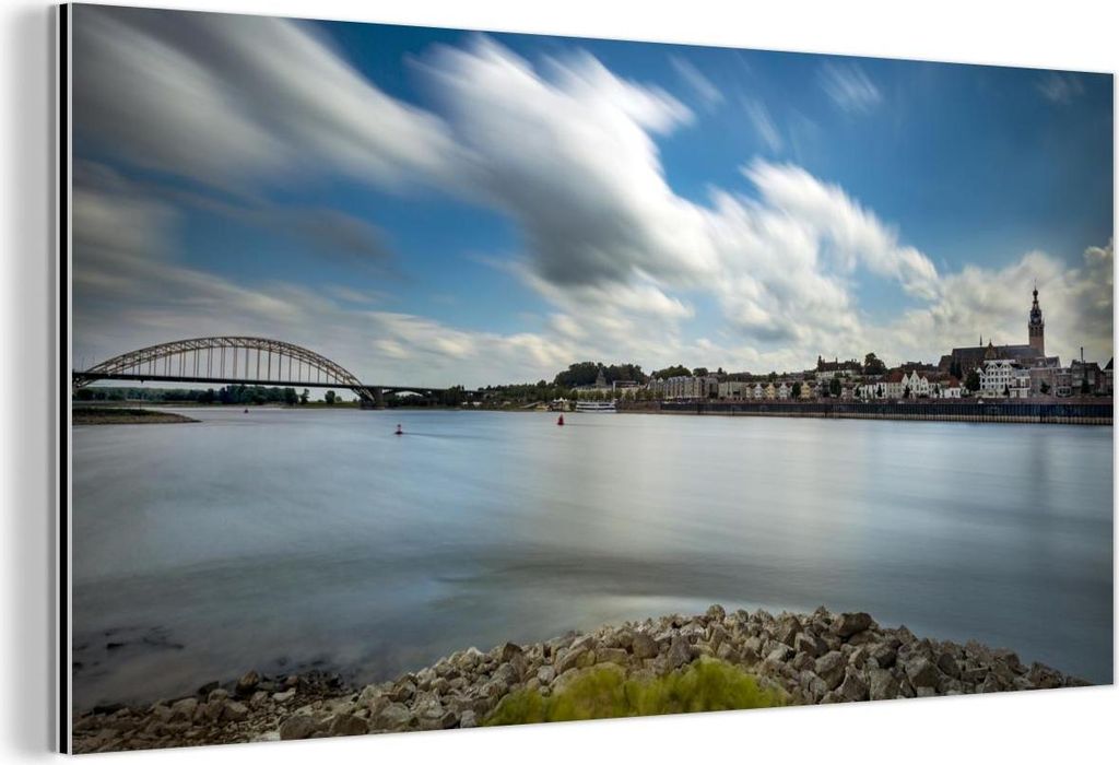 MuchoWow Wanddekoration Metall Metallbild Wandkunst 40x20 cm Skyline - Nijmegen - Blau MuchoWow Aluminium Gemälde - Bild - Aluminium