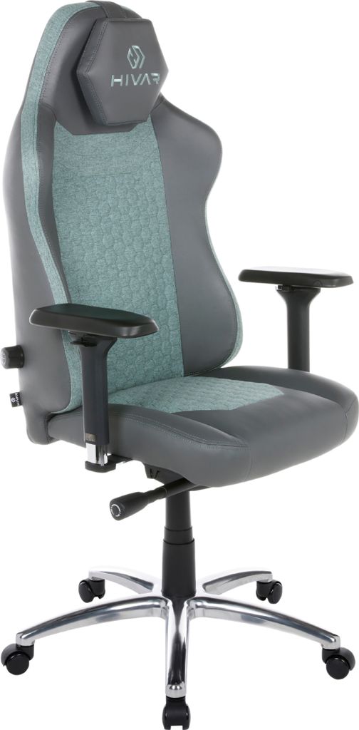 HIVAR Orbical Aurora Silver, Gaming Stuhl mit Lordosenstütze, 4D Armlehnen, Synchronmechanik, Ergonomisch, bis 110kg