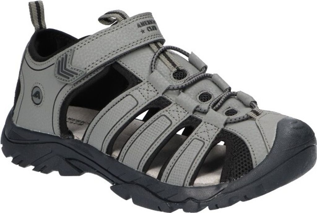 AMERICAN CLUB RL165 Solide Sandalen, Naturleder Innensohle, Klett Sandalen, Sportsandalen, Grau 37