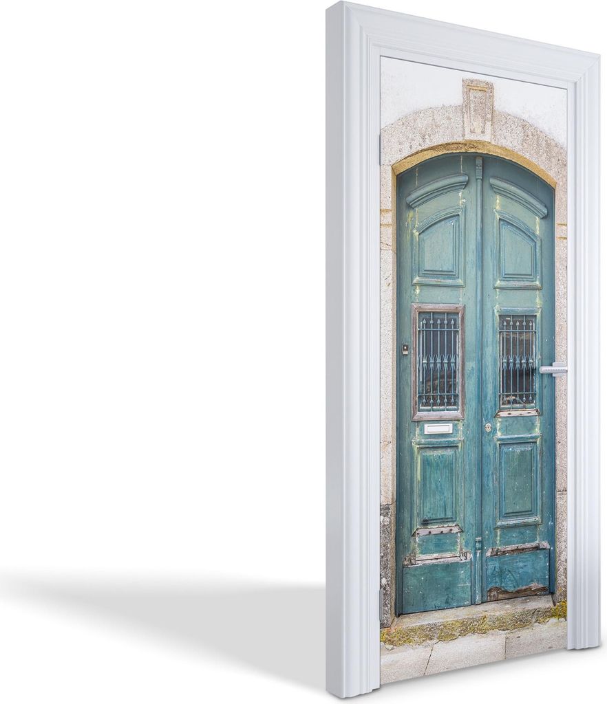 Türdeko Aufkleber Selbstklebende Wandsticker Personalisiert - Alte blaue Tür - 75 x 205 cm