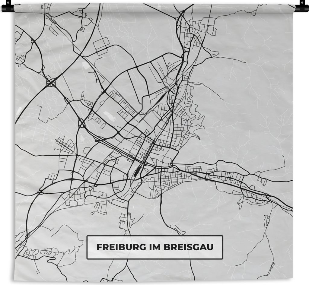 MuchoWow Wandteppich Wandbehang Karte - Deutschland - Freiburg im Breisgau - Karte - Stadtplan 120x120 cm Tapisserie Dekoration Wandtuch - Modern...