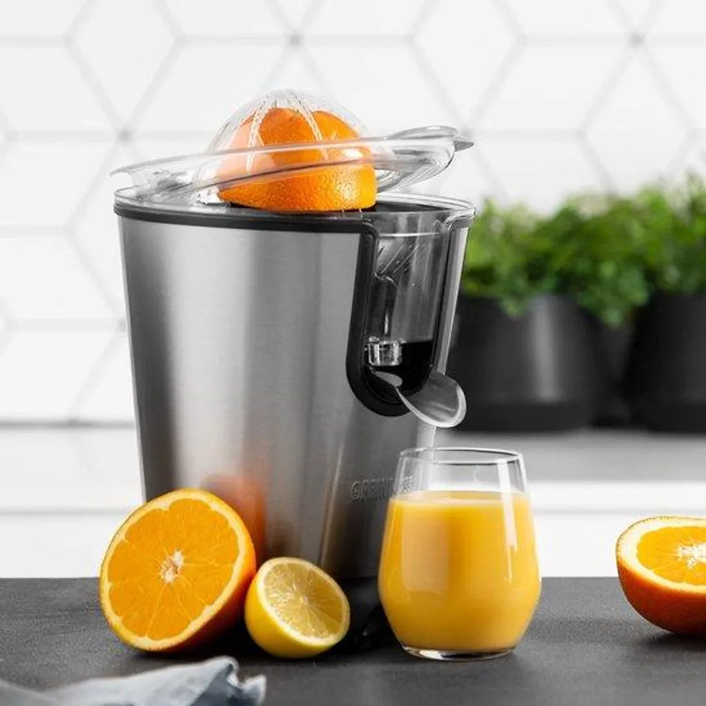 Presse-citron automatique en acier inoxydable argenté robuste et chic