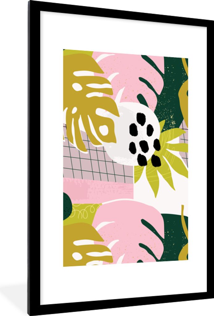 MuchoWow MuchoWow Gerahmtes Poster Tropische Pflanzen - Rosa - Muster 60x90 cm - Poster mit zchwarzem Bilderrahmen - Dekoration - Wandposter Wo...