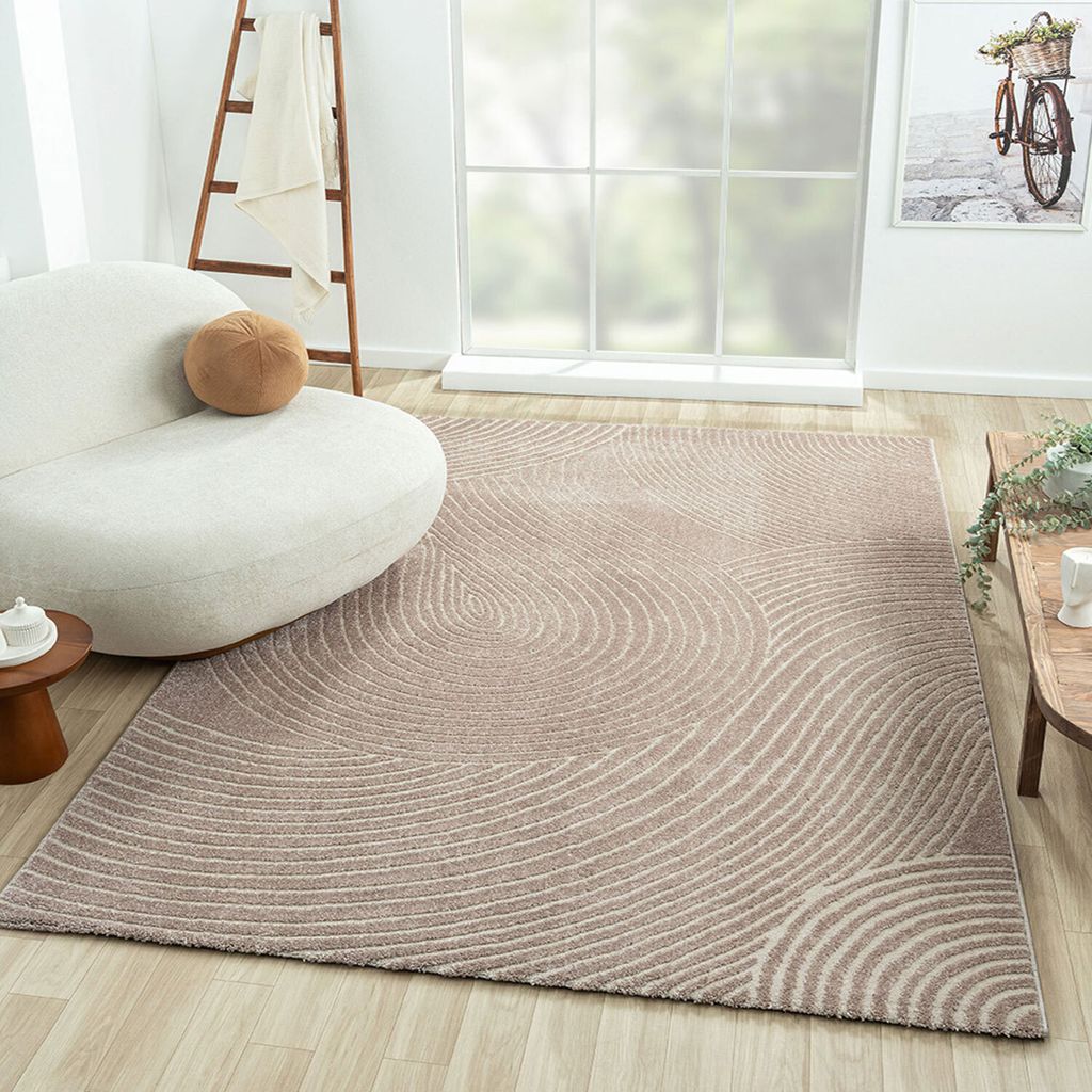 Teppich Wohnzimmer Modern Boho Muster Super Weich Qualitativ Skandinavisch , Farbe:Sand, Maße:80x150 cm