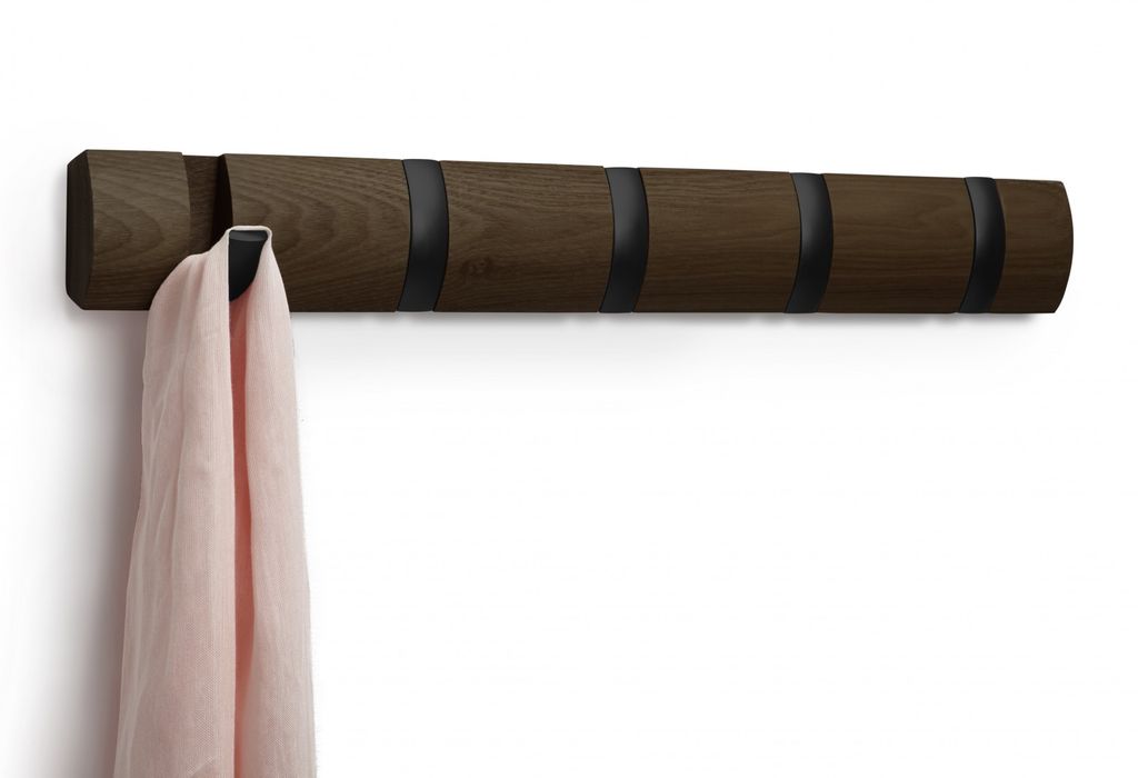 Umbra Flip Garderobenhaken, 5 Haken, Garderoben Haken, Kleiderhaken, Holz, Schwarz / Walnuß, 51 cm, 318850-048
