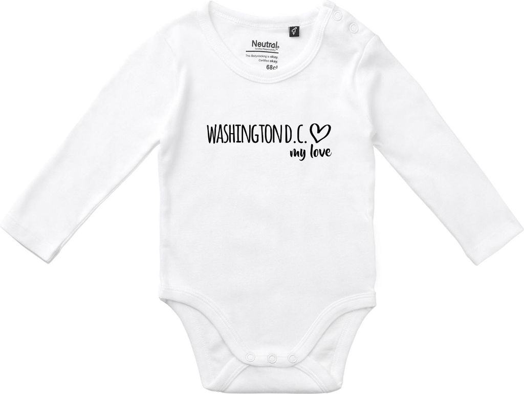 Huuraa Baby Body Washington D.C. my love 74 White Baumwolle Fairtrade Langarmbody Geschenkidee