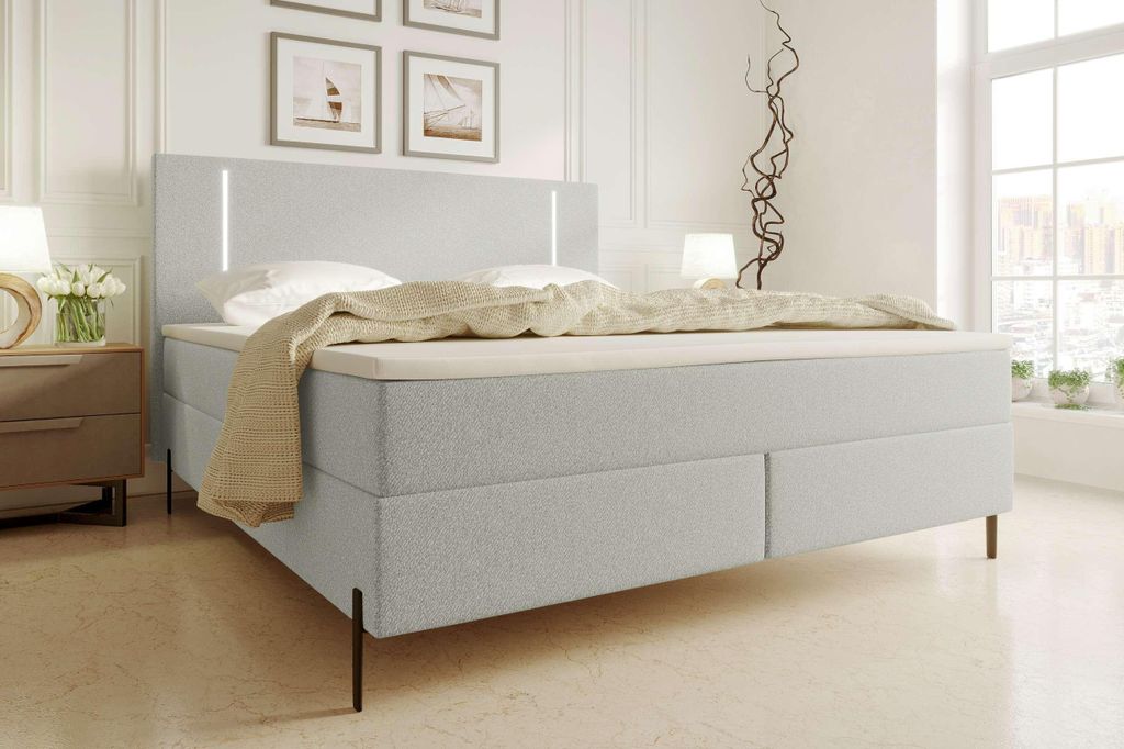 99rooms Favon Boxspringbett Strukturstoff NEVE Hellgrau 180x200 cm