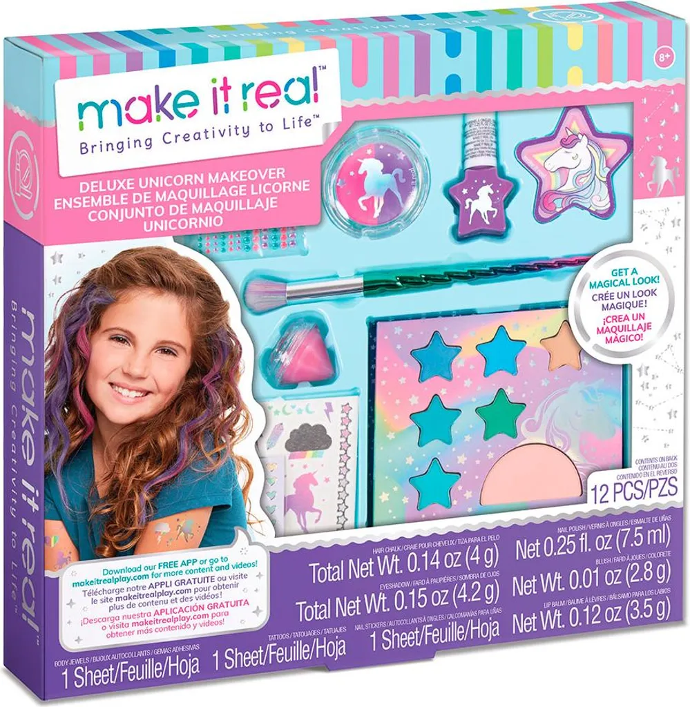 Kit maquillage enfant lavable Deluxe Licorne Makeover avec applicateurs