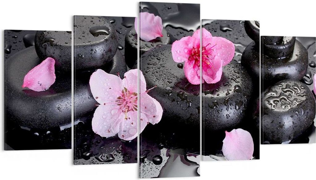 Bild auf Leinwand - Leinwandbild - Blumen Steine Tropfen Spa - 160x85cm - Wand Bild - Wanddeko - Leinwanddruck - Bilder - Kunstdruck - Wanddekorati...