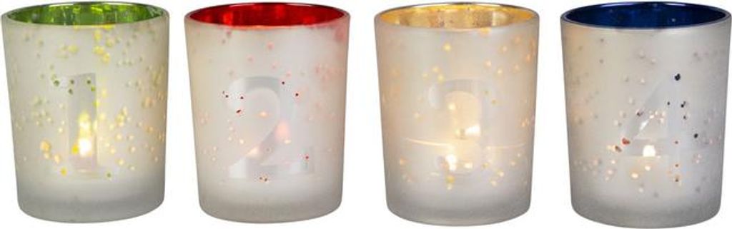 4er Set Teelichthalter mit Zahlen 1-4 - ca. 7,5 x 9 cm