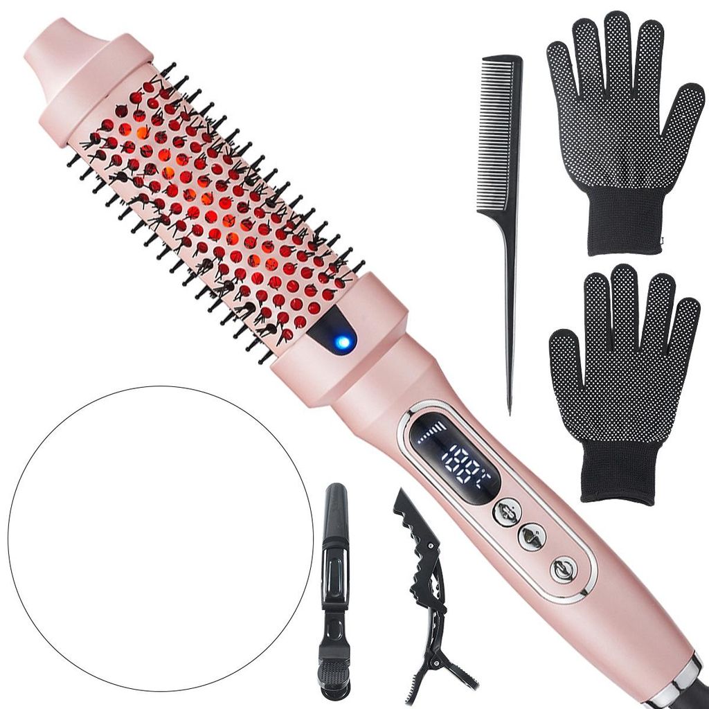 60W Heißbürste ,38mm Rundbürste, für natürliche Locken & glattes Haar, 3 Temperaturstufen, LCD-Display, 100–240V Dualspannung, reisetauglich