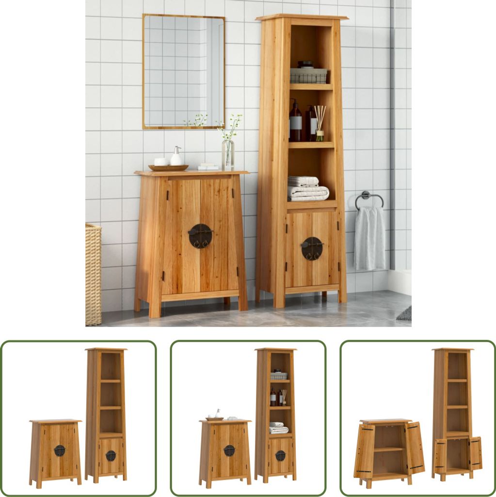 The Living Store 2-tlg. Badmöbel-Set Massivholz Kiefer