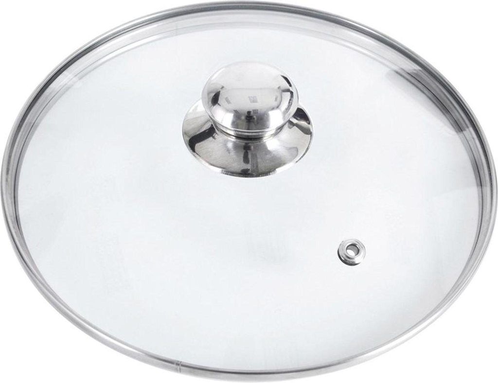 Orion | Glasdeckel - mit Edelstahlring - Ø 28 cm - 200?C Hitzebeständiges Glas - Universaldeckel - für Topf und Pfanne - mit Dampfauslass