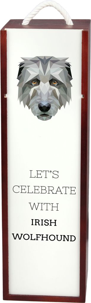Irischer Wolfshund, Irish Wolfhound - geometrische Box mit einem Bild und Schriftzug für Wein der Marke Art-Dog
