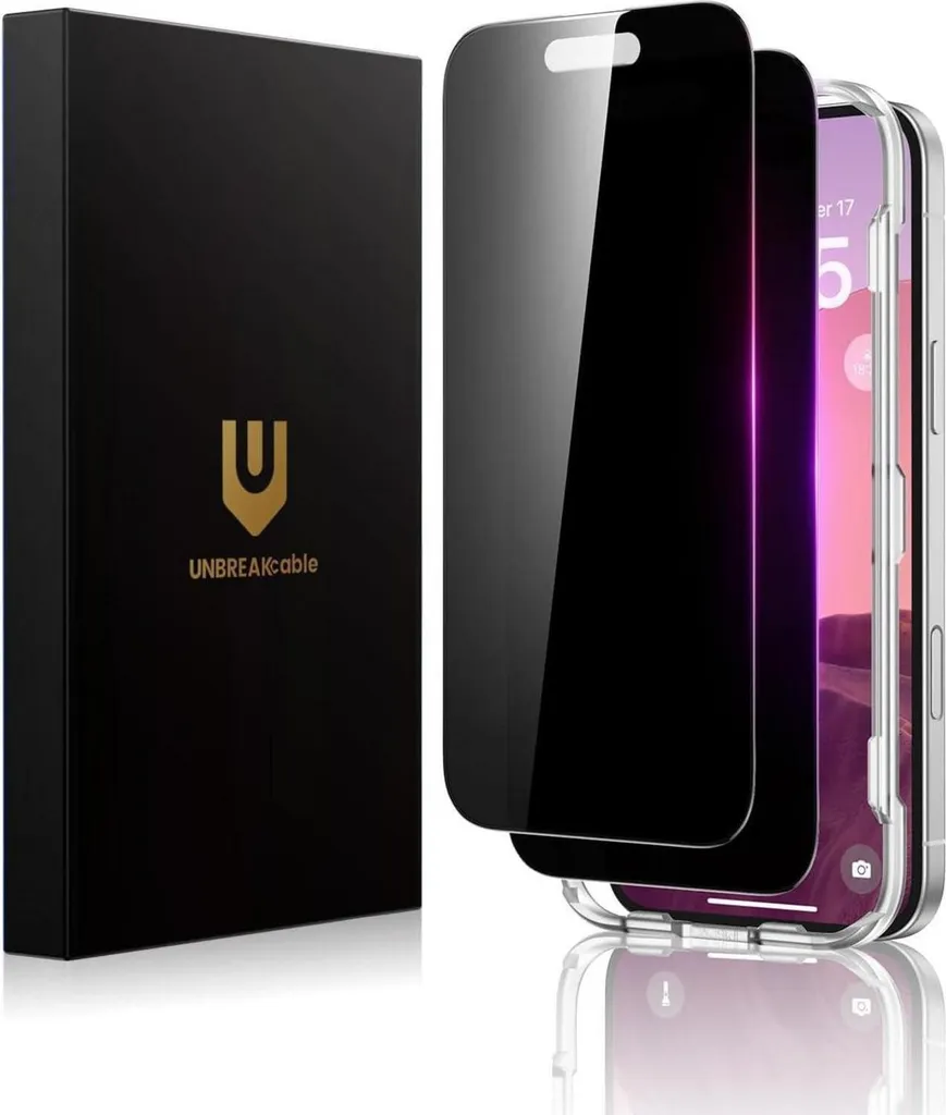 UNBREAKcable Verre Trempé iPhone 16 Anti-Espion 28° Dureté 9H - Lot de 2