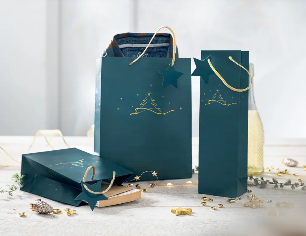Sigel GT034 Sacchetto Regalo 'Petrol Tree' - Decorazione Natalizia Moderna