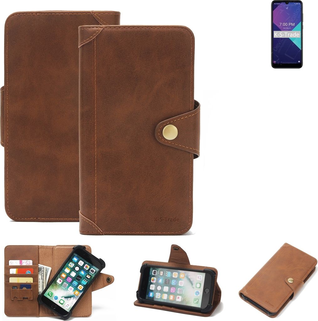 K-S-Trade Handyhülle für Wiko Ride 3 Schutz Hülle Walletcase Bookstyle Tasche Case Handytasche Wallet Flipcase Cover PolyurethanBraun (1x)