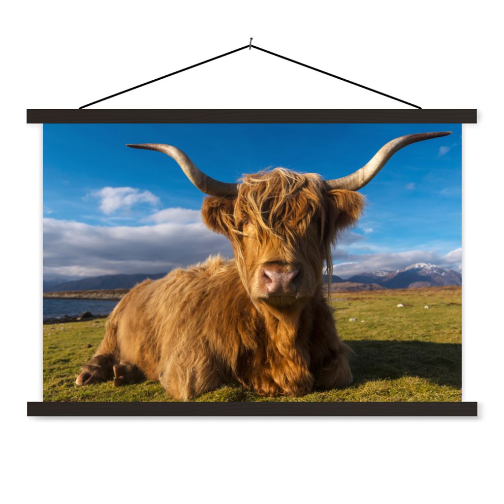 MuchoWow Textilposter Schottische Highlander - Licht - Natur 120x80 cm mit schwarzem Rahmen - Wanddeko