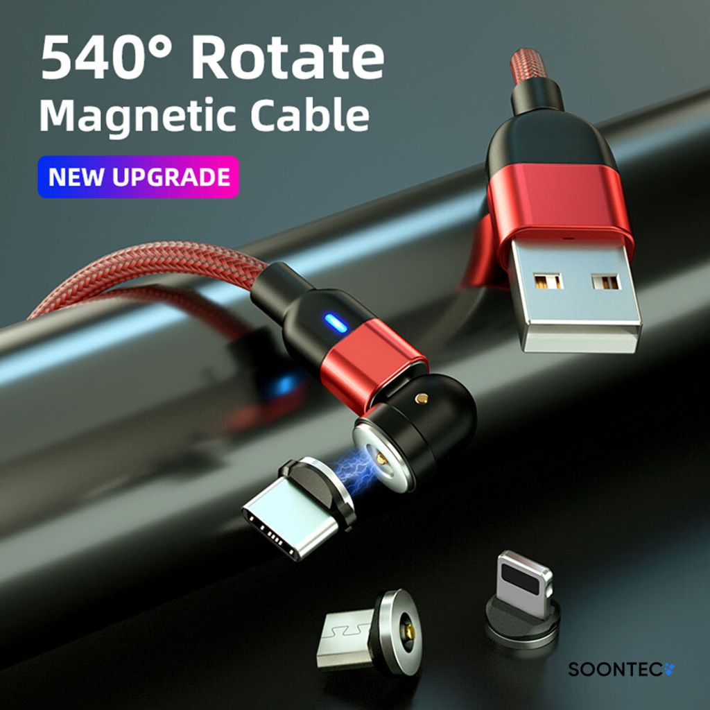 SOONTEC Cavo Di Ricarica Magnetico 4 Metri (2+1+1) Rosso &ndash; Con 9 Attacchi Universali