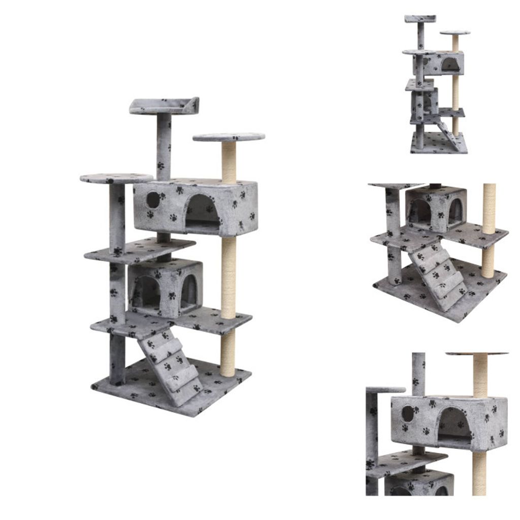 vidaXL Katzen-Kratzbaum 125 cm Pfoten-Aufdruck Grau - Kratzbäume