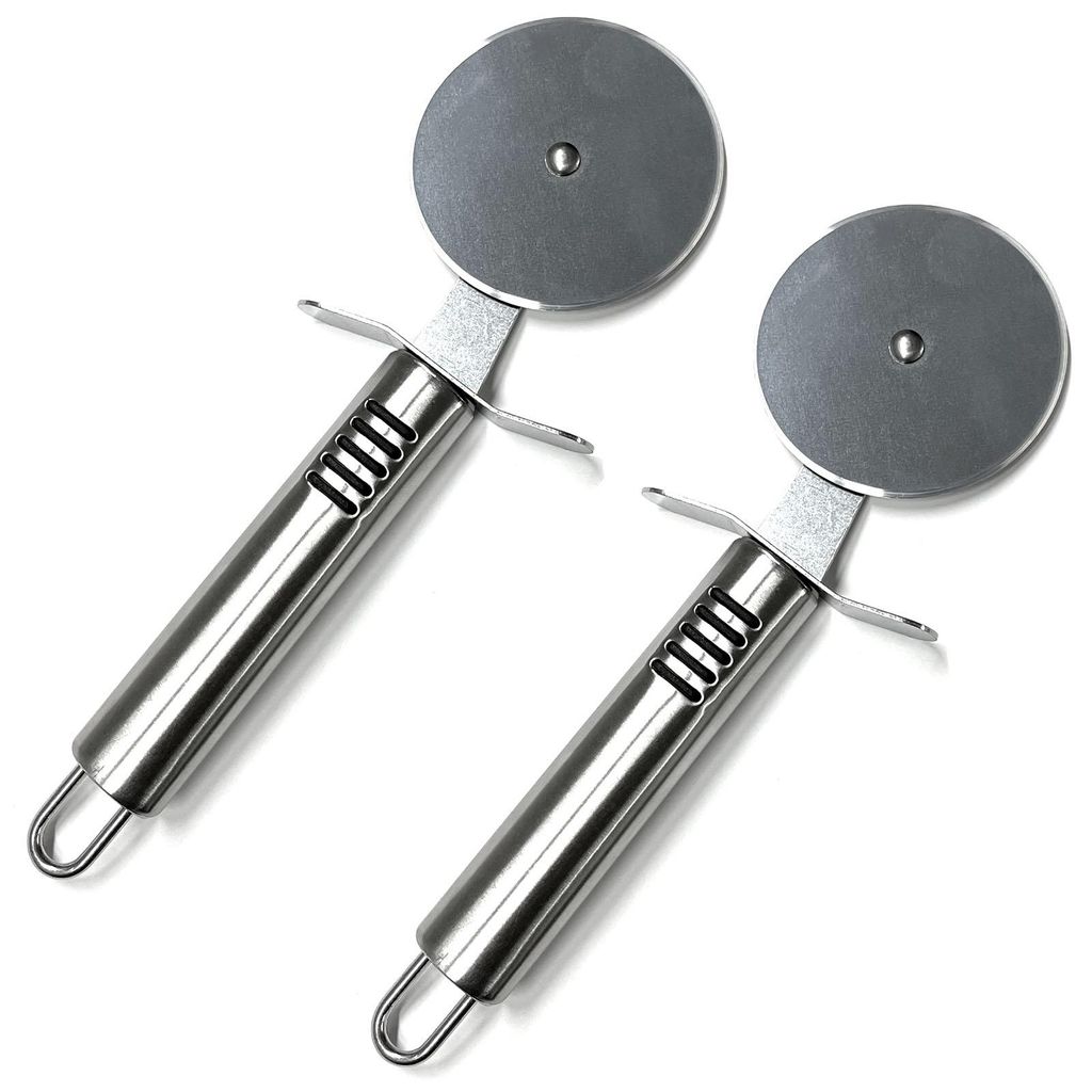 2er Set Pizzaschneider Edelstahl Pizzaroller Pizzarad Ø 7 cm Pizzamesser Pizza Roller Schneider Messer Pizzacutter