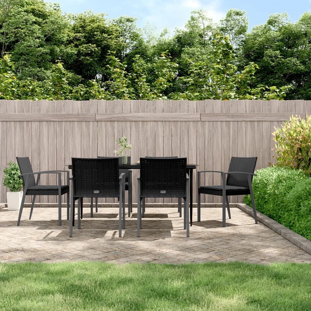 The Living Store 7-tlg. Garten-Essgruppe mit Kissen Poly Rattan und Stahl
