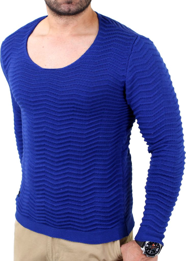 Redbridge Herren Wide Neck Feinstrick Pullover RB-41505 Blau L