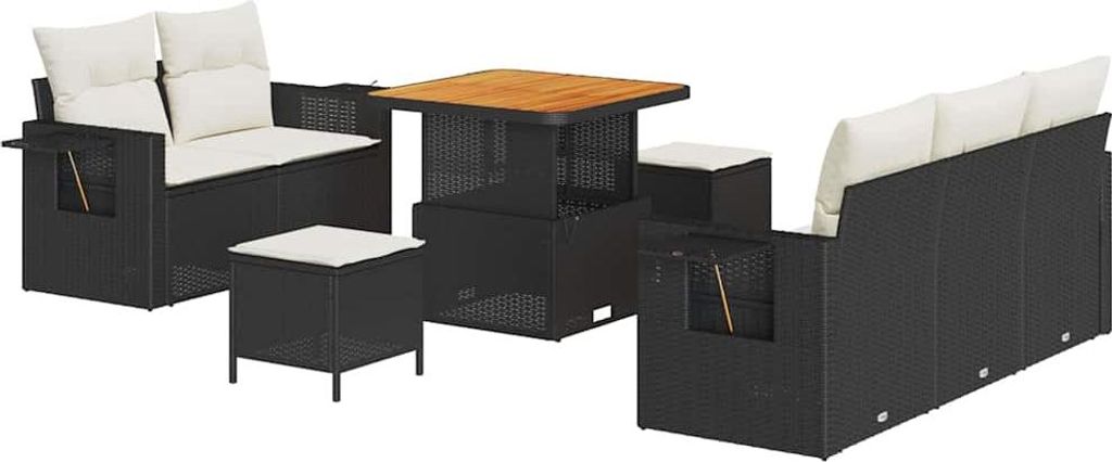 vidaXL Gartensofa-set mit Kissen 8 pcs Schwarz Poly-Rattan