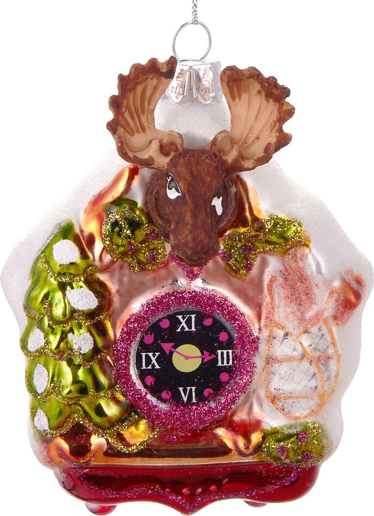 BRUBAKER Kuckucksuhr Elch Bunt - Handbemalte Weihnachtskugel aus Glas - Christbaumschmuck Figuren lustig Deko Anhänger Baumkugel - 10 cm