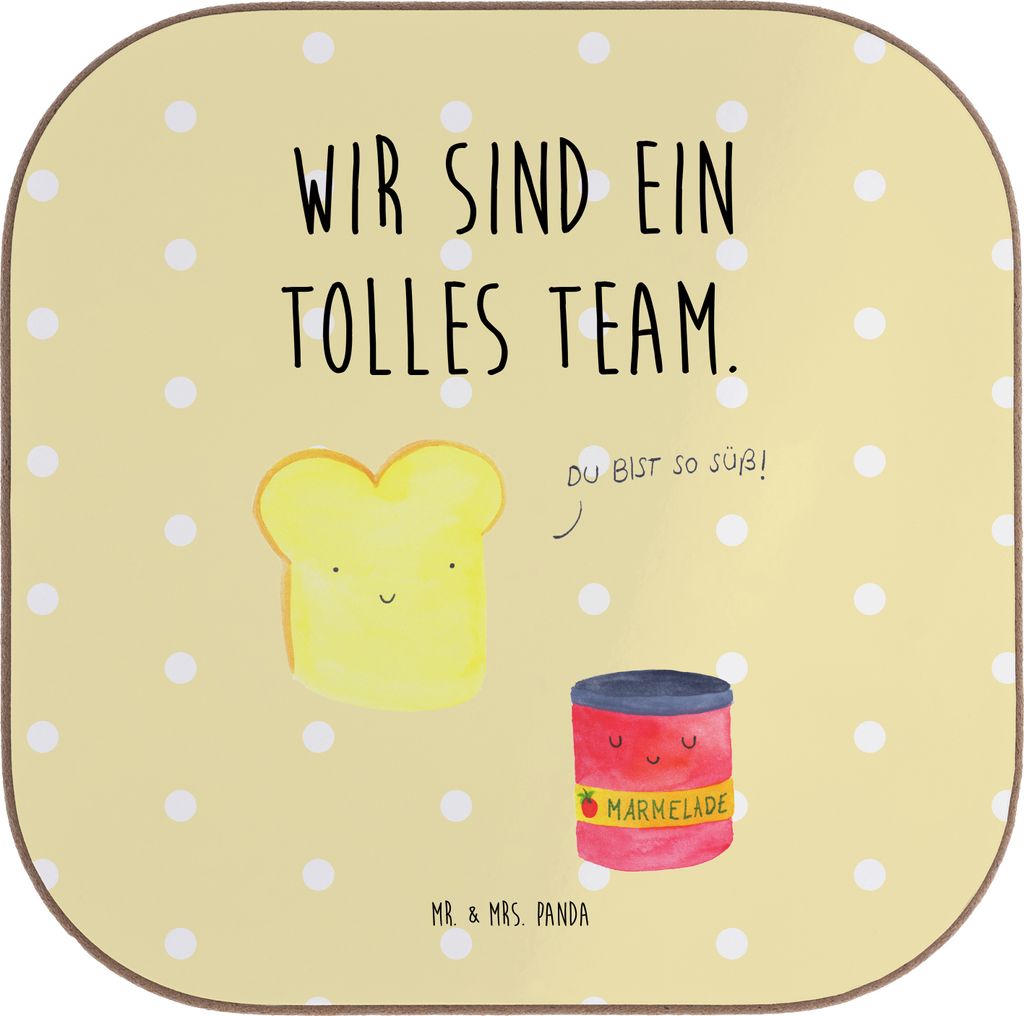 Mr. & Mrs. Panda Tassen Untersetzer Toast Marmelade - Gelb Pastell - Geschenk, für Gläser, Tischuntersetzer, Lustige Sprüche, Dreamteam, gläser...