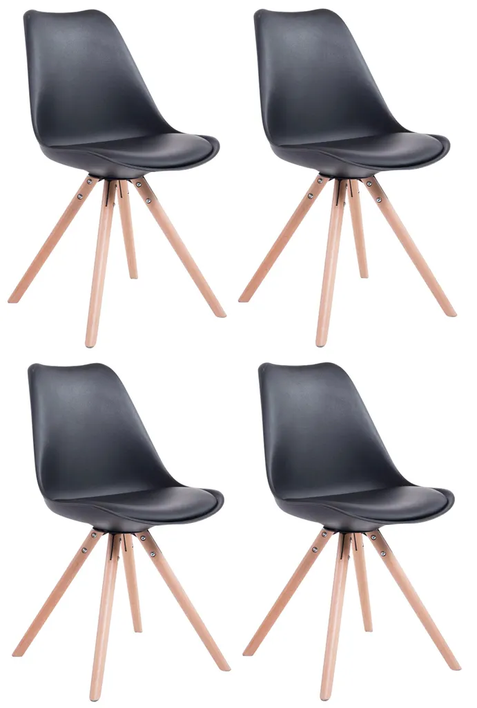 Lot de 4 chaises CLP Toulouse noires avec pieds en bois naturel robustes